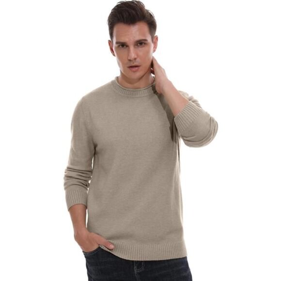 Men's Crewneck Sweater Soft Casual for Classic Pullover with Ribbing Edge - Picture 4 of 7